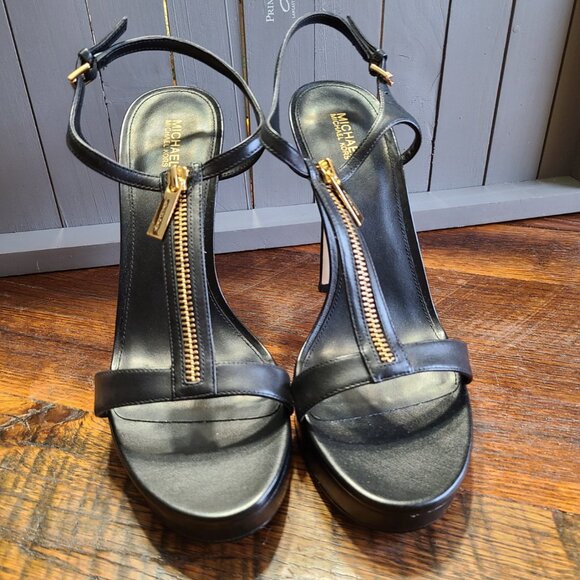 NWB MICHAEL KORS BERKLEY LEATHER PLATFORM STILETTO BLACK SANDAL $145 SIZE 10 - Picture 4 of 7